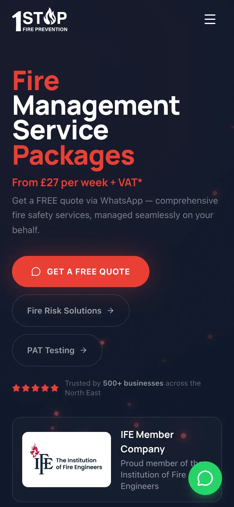 1 Stop Fire Prevention website on mobile