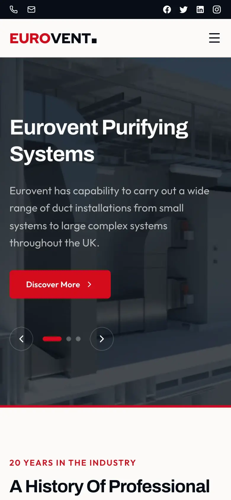 Eurovent Purifying Systems website on mobile