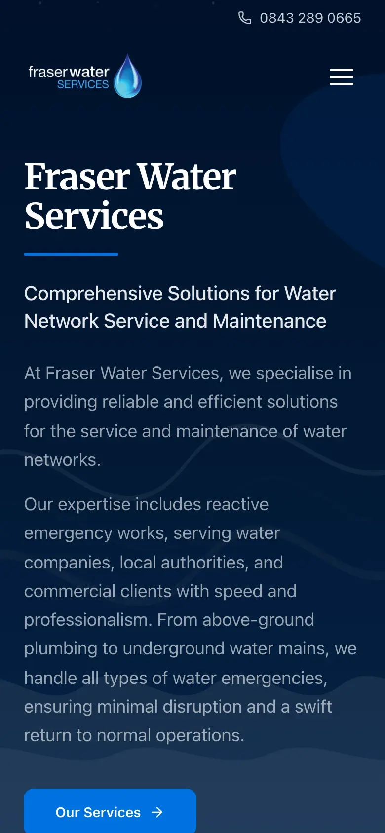 Fraser Water Services website on mobile