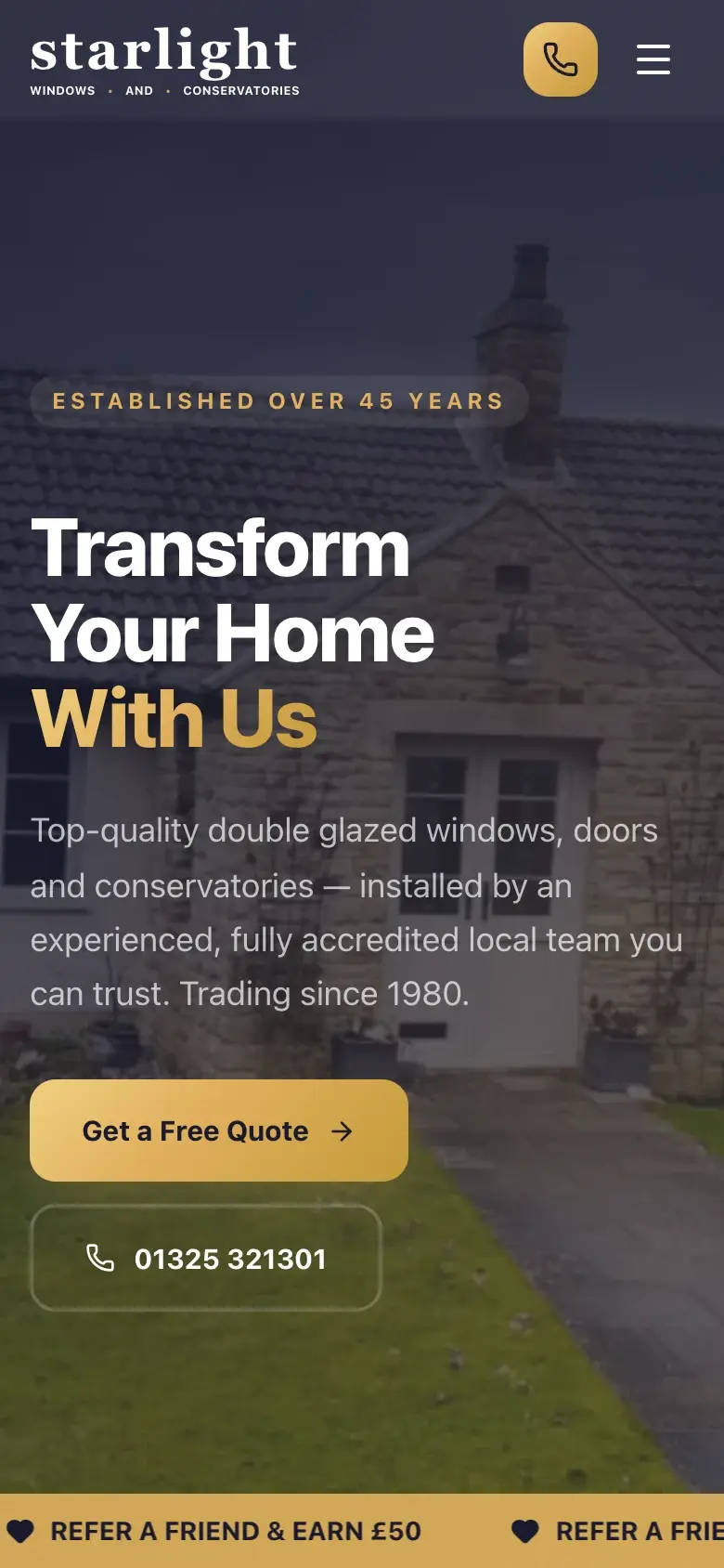 Starlight Windows website on mobile