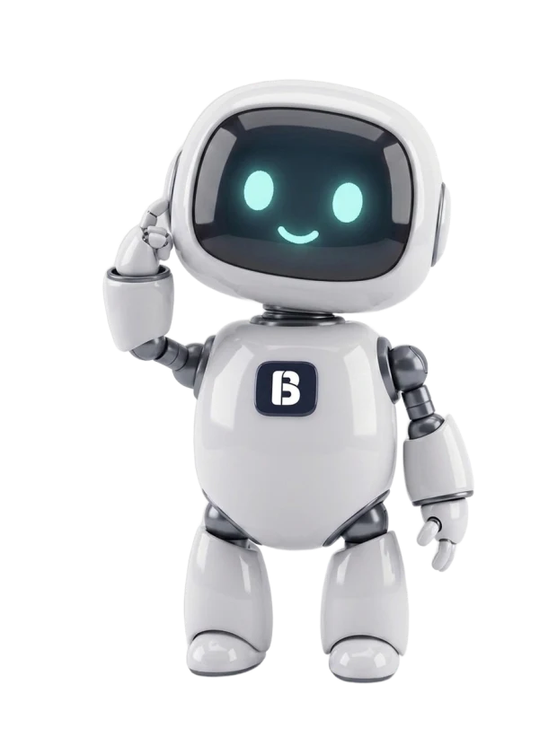 Build 76 robot mascot holding up a hand